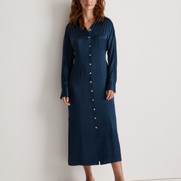 Madewell Dresses & Skirts - Madewell button-front navy satin midi-maxi dress